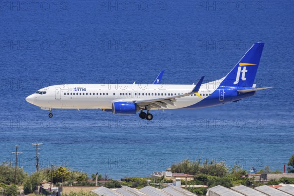 A Jettime Boeing 737-800 aircraft with the license plate OY-JZP at Rhodes airport, Greece