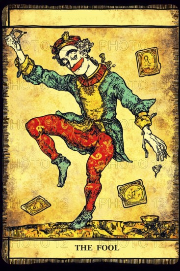 Classical representation of tarot card The Fool symbolizing innocence, freedom, originality,