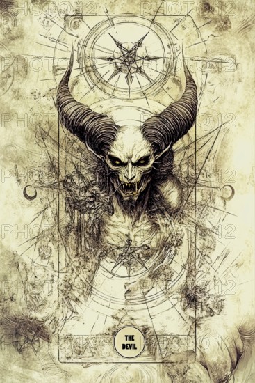 Modern representation of tarot card The Devil symbolizing addiction, obsession, cheating, abuse,