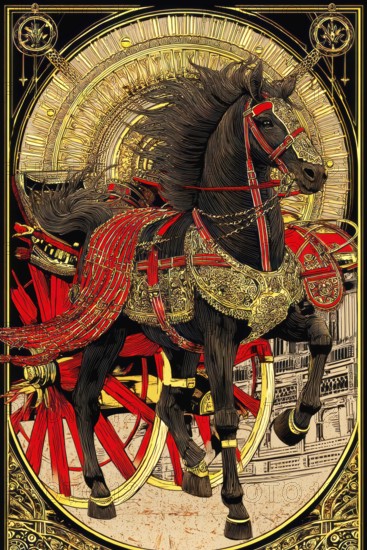 Modern representation of tarot card The Chariot symbolizing victory, success, determination, hard