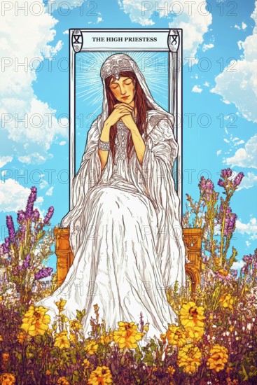 Classical representation of tarot card The High Priestess symbolizing desirability, mystery,