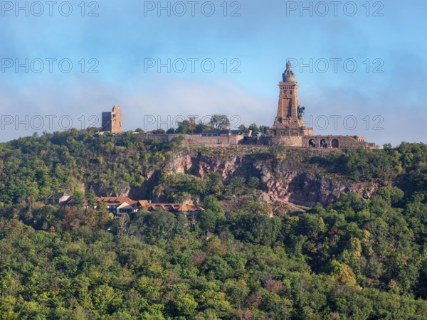 View of the Kyffhäuser Monument and the Kyffhausen Imperial Castle, near Bad Frankenhausen,