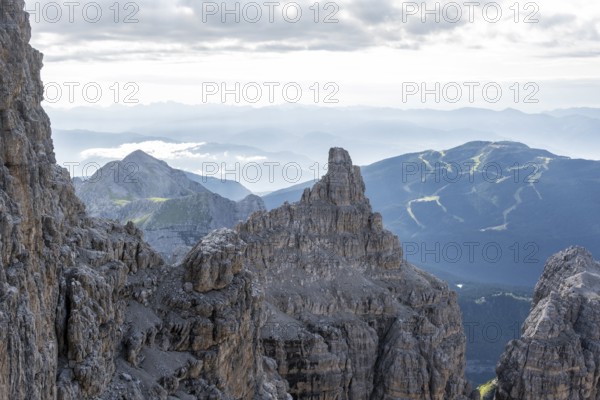 View from the Bocchette Centrale band trail, via ferrata in the Brenta Mountains, Brenta-Adamello