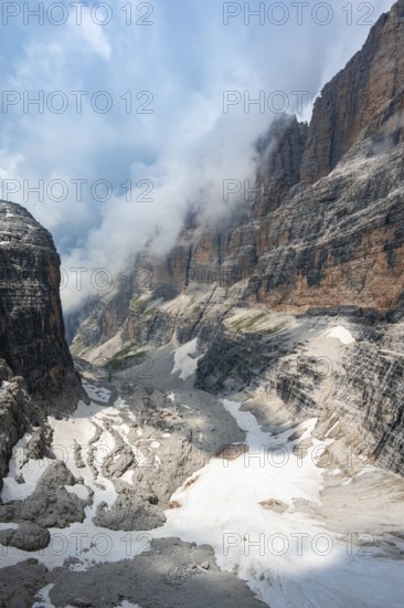 Fog, Rocky Mountain Peaks and Mountain Landscape, Brenta Mountains, Brenta-Adamello Natural Park,