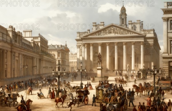 The Royal Exchange and the Bank of England, London, 19th century