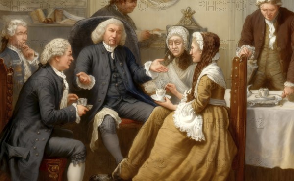 A tea party at the British lexicographer and writer Dr Samuel Johnson, 1709-1784, London, England,