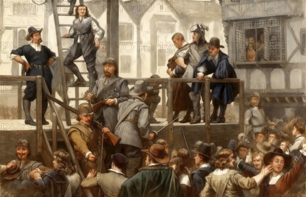 The 1643 executions of Richard Challoner and Nathaniel Tomkins, Waller's Plot, London, England,