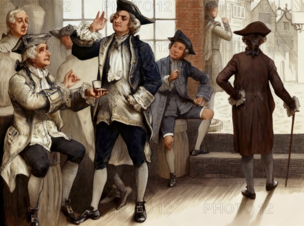 Group at Hardham's tobacco shop, John Hardham, the Fleet Street tobacconist, London, England,