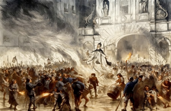 The citizens of London burning the Pope in effigy at Temple Bar, London, UK, 18th century