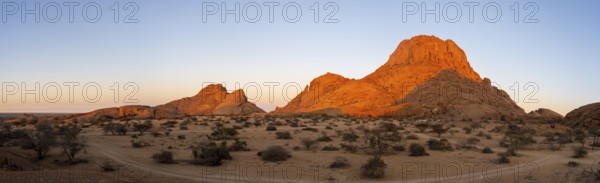 Wide panoramic view of the rock formations of Spitzkoppe in the Namibian desert, Spitzkoppe,