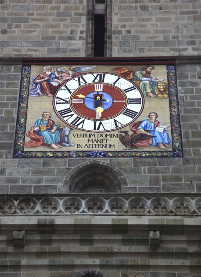 The picture shows the striking tower clock of the Black Church, Biserica Neagr, in Brasov, Brasov,