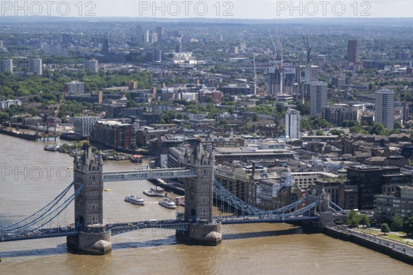 City panorama seen from Sky Gardens with Tower Bridge spanning the Thames, London, England, Great