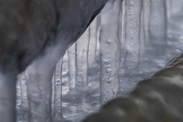 Close-up of ice structures and icicles, winter, Korpoström, Korpo or Korppo, southwestern