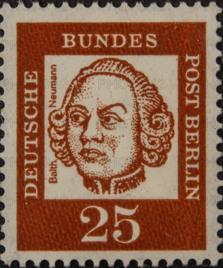 Johann Balthasar Neumann (1687-1753) was a German Baroque architect. Portrait on German postage