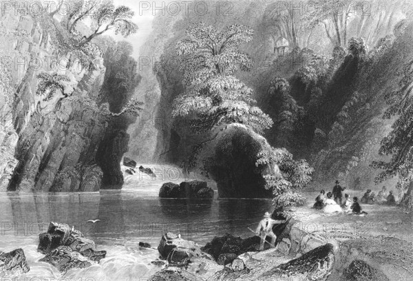 Picnic in greenery on the Dargle River, County Wicklow, Ireland, peaceful atmosphere, idyllic