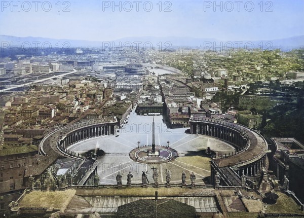 Historisches Foto (ca 1880) von Rom, Panorama von Rom von der Kuppel des Petersdoms, Italien /