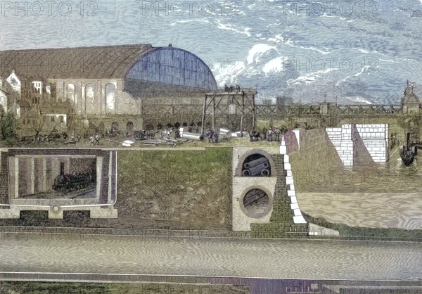 The dam in the Thames, London, England, and the underground with gas pipeline, water pipe,