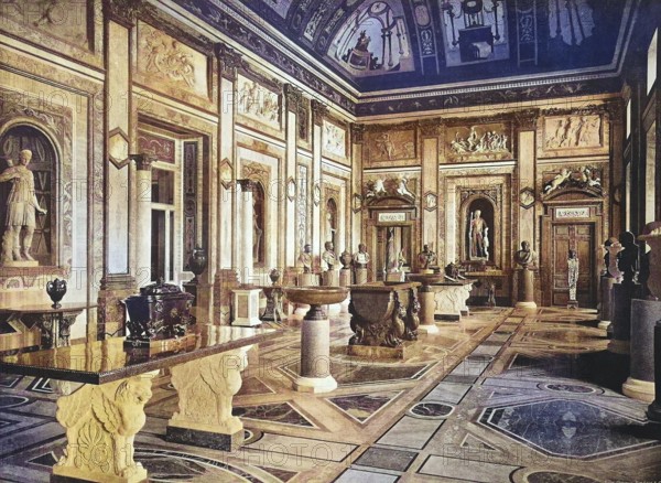 Historisches Foto (ca 1880) der Villa Borghese Pinciana innen, Museum, Skulpturen, Rom, Italien /