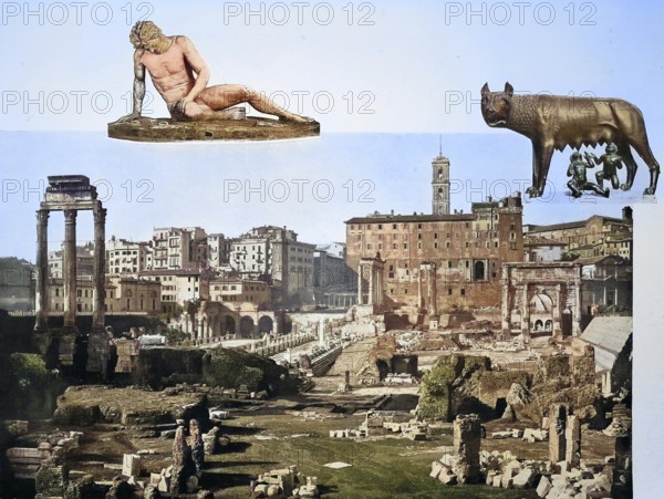 Historisches Foto (ca 1880) der Ruinen des Forums, Blick auf das Kapitol, Forum Romanum, Rom,