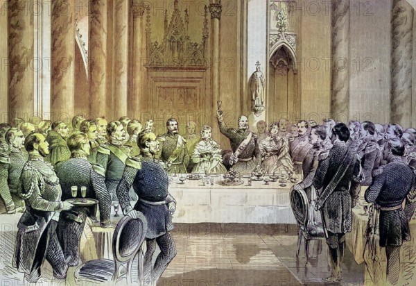 Dinner in the stateroom of Hohenzollern Castle, Hohenzollern Castle, Baden-Württemberg, Germany, on