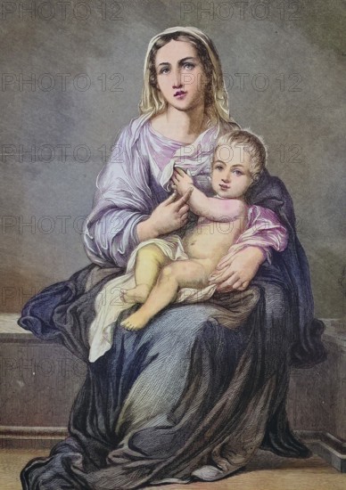 Illustration of a painting by Bartolome Esteban Murillo, Madonna and the Child/illustration of a