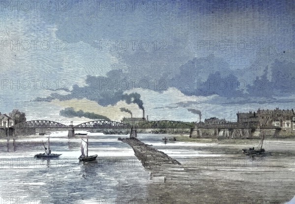 Brücke über der Weser bei Bremen, Germany/bridge crossing river Weser near Bremen, Germany,