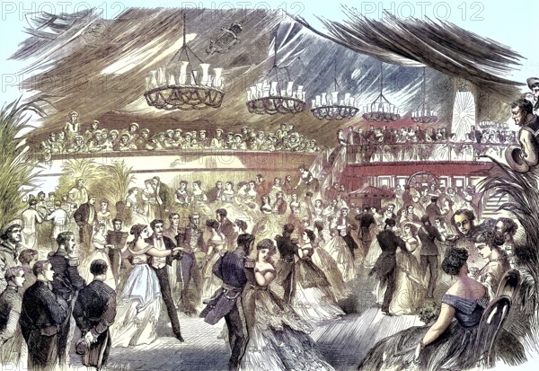 Ship Royal Alfred, ball, dance party on the ship in the port of Rhede in Barbados/ship Royal