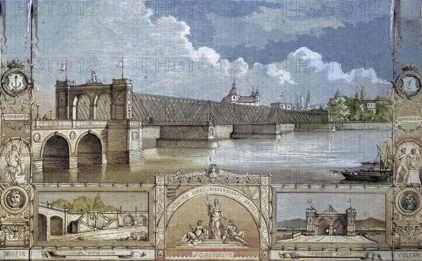 The new bridge across the Rhine around 1890, between Mannheim and Ludwigshafen, Germany/the new