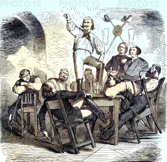 Studenten in ein Studentenbar/Students in a student bar, historical, digitally restored