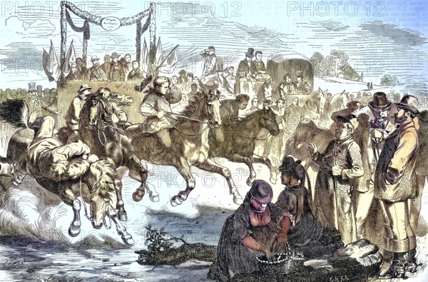 An agricultural festival in Mecklenburg, Germany, farmers organize a trotting race with their