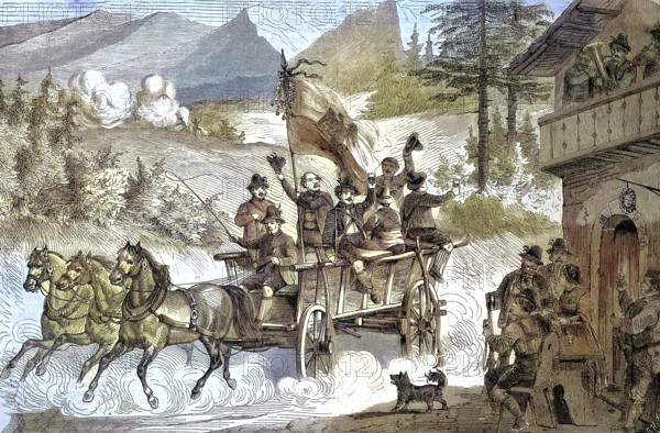 The shooters from the Puster Valley, South Tyrol, on the way with a coach to the third German