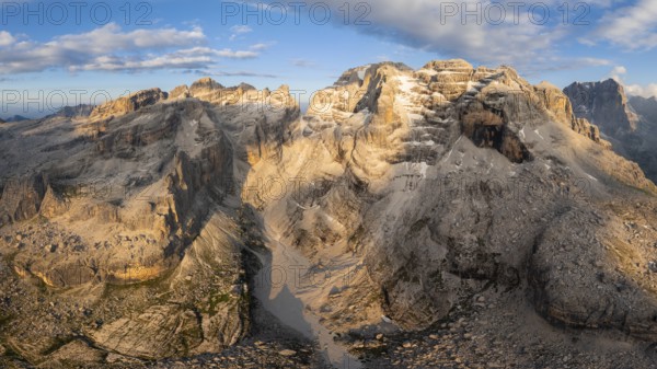 Alpine panorama, aerial view, impressive mountain peaks of the Brenta Mountains, Brenta,