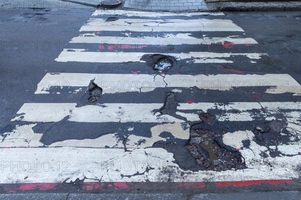 Dilapidated street and crosswalk, Lviv, Ukraine