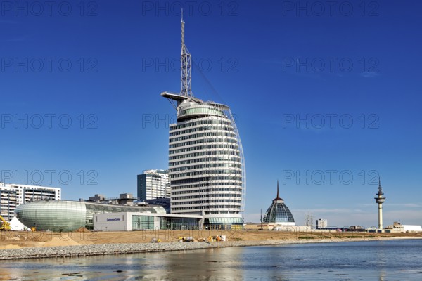 Modern high-rise building on the coast with clear blue sky, The City of Bremen