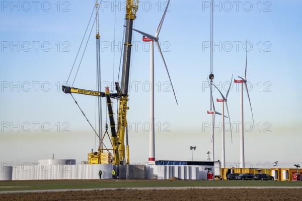 Construction site of the new Bedburg 3 wind farm, on recultivated open-cast mining site, 9 wind
