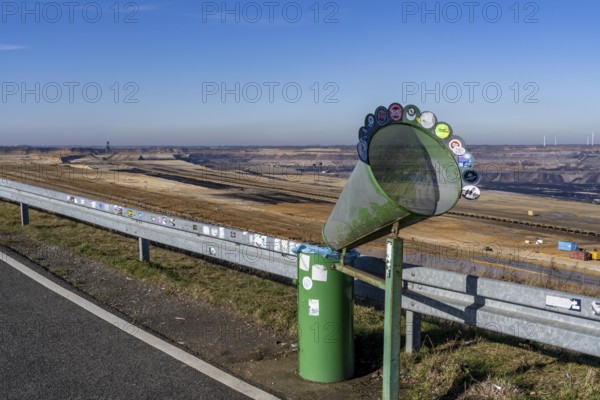 Garzweiler II coal mine, view from Jackerath viewpoint, waste bin with funnel, North