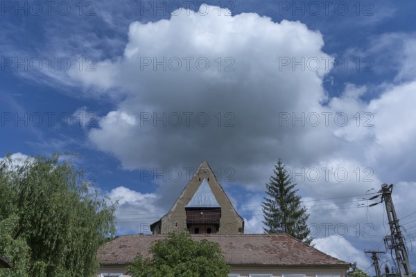 Bell tower at the abandoned fortified church, 16th century, Tobsdorf, Romanian Dupus,