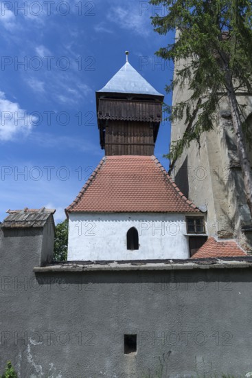 Bell tower at the abandoned Lutheran fortified church, 16th century, Tobsdorf, Romanian Dupus,