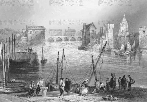 Claddagh Basin in Galway City, Corrib River, County Galway, Ireland, cityscape, harbour wall, pier,