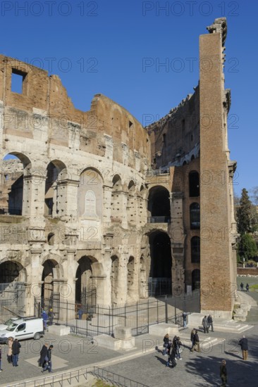 Partial view of the Colosseum Anfiteatro Flavio Amphitheatrum Flavium in modern times today with