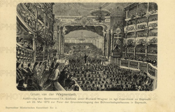 Historical postcard around 1872, Bayreuth, performance at the opera house, Upper Franconia,