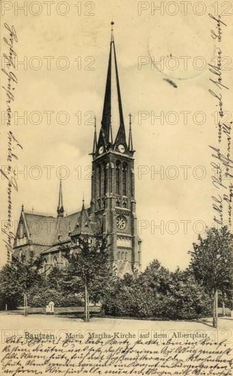 Historical postcard around 1900, Bautzen, Maria Martha church on Albertplatz, Saxony, Germany,