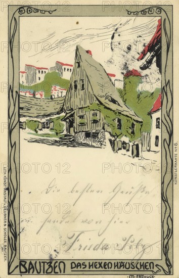 Historical postcard around 1900, Bautzen, Hexenhäuschen, Saxony, Germany, digital reproduction of a