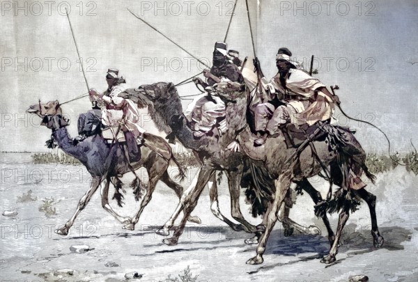 A camel ride of the Tuareg people in Libya, advance guard, the leading part of an advancing