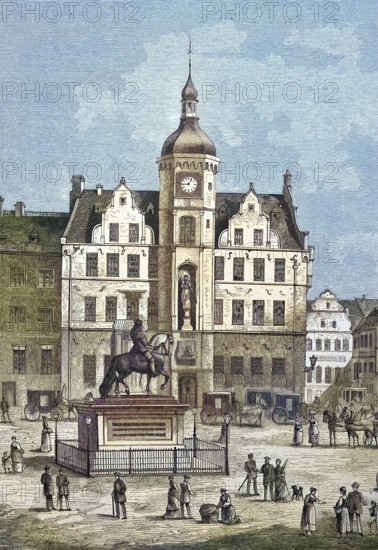 Historical illustration of the old town hall of Düsseldorf, Germany/Historical illustration of the