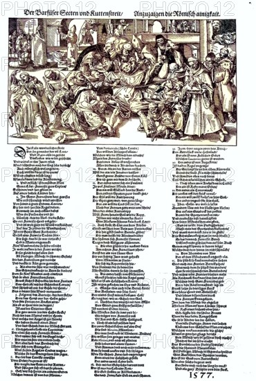 Historical illustration, a facsimile of a sheet by Johann Fischart: The Barefüsser Secten und