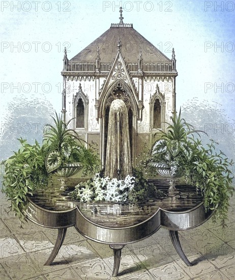 A fountain for the interior of a room, historical illustration/A fountain to be used inside of a