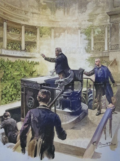Historical illustration of the bomb attack on the French Parliament, Paris, France/Historical