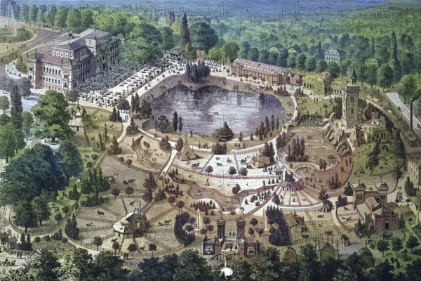 Historical illustration of Frankfurt Zoological Garden, Frankfurt Zoo, Germany/Historical