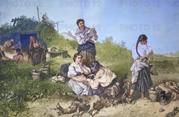 Historical illustration of a fortune teller, fortune teller, fortune telling, the practice of